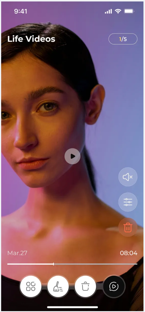 Slide up and down to organize the video